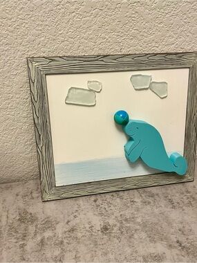 Turquoise Wooden Manatee Wall Art with Ball